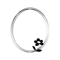 The oval frame is decorated with flowers in a minimalist style. Vector illustration of line art