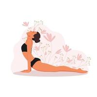 chica haciendo yoga, pose de yoga personajes femeninos. ejercicios de meditacion ilustración vectorial vector