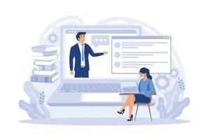 Webinar and employees training. Distance education, video tutorial. Online business conference, meeting and negotiations, partners agreement flat vector modern illustration