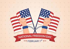 National Freedom Day Template Hand Drawn Cartoon Flat Illustration with American Flag and Hands Breaking a Handcuff Design vector