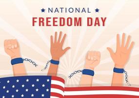 National Freedom Day Template Hand Drawn Cartoon Flat Illustration with American Flag and Hands Breaking a Handcuff Design vector