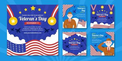 Happy Veterans Day Social Media Post Template Hand Drawn Cartoon Flat Illustration vector