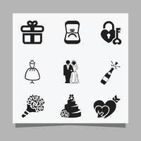 imágenes de iconos de boda dibujadas en papel adecuado para volantes, invitaciones y carteles vector