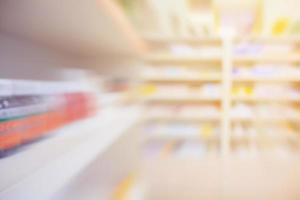 Pharmacy store shelves with motion blur photo