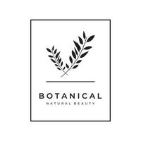 Natural botanical logo organic template vector design with leaves, flowers, stems. With minimalist outline, elegant.Suitable for beauty, badge,wedding and business.