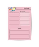 Page templates for daily plans. To-do lists, checklists, notes, schedules, paper design plans for notebooks. Flat vector illustration isolated on a pink background