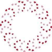 Round frame with creative red and pink hearts on white background. Vector image.