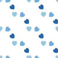 Seamless pattern with simple blue hearts on white background. Vector image.