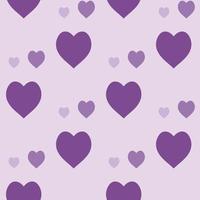 Seamless pattern with simple purple hearts on light pink background. Vector image.