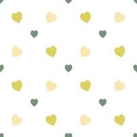 Seamless pattern with discreet yellow and green hearts on white background. Vector image.