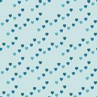Seamless pattern with dark blue hearts on light blue background. Vector image.