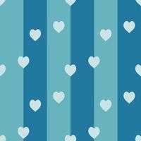 Seamless pattern with light blue hearts on striped blue background. Vector image.