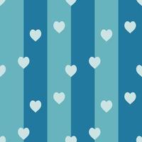 Seamless pattern with light blue hearts on striped blue background. Vector image.