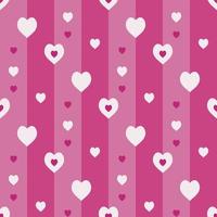 Seamless pattern with pink hearts on striped pink background. Vector image.