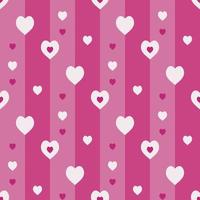 Seamless pattern with pink hearts on striped pink background. Vector image.