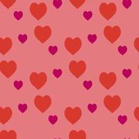 Seamless pattern with positive red and pink hearts on warm pink background. Vector image.