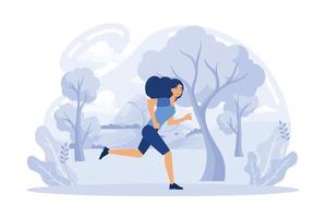 chica corriendo en el parque. mujer haciendo actividad física al aire libre en el parque, corriendo. estilo de vida saludable y concepto de fitness. ilustración moderna de vector plano