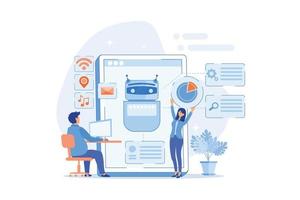 Programmers and chatbot processing natural language. Natural language processing, chatbot natural language, natural language scince concept.  flat vector modern illustration