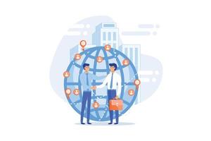 Successful partnership negotiation, partners handshaking. International business, global business collaboration, international teamwork concept.flat vector modern illustration