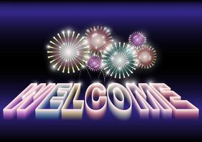 Papercut welcom with fireworks background Digital craft style paper, posters, vector 016