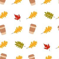 autumn pattern with pumpkin latte and autumn leaves. Autumn pattern for autumn design vector