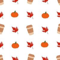 autumn pattern with pumpkin latte and autumn leaves. Autumn pattern for autumn design vector