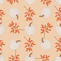 Seamless pattern of autumn pumpkins and leaves. Ripe juicy pumpkins and falling leaves. vector