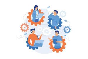 IT team members working as one mechanizm. Dedicated team - software development professionals engaged to the IT project. Business model in IT concept. flat vector modern illustration