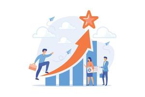 Successful businessman running up the career stairs and rising arrow to a star. Career growth, careerbuilder, career development concept. flat vector modern illustration