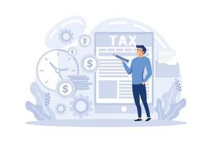 Tax software program. Desktop tax filing software, mobile app and online service, income statement, IRS form, flat vector modern illustration