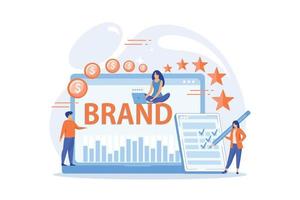 Promoting company credibility. Increasing clients loyalty. Customers conversion. Brand reputation, brand management, sales driving strategy concept.flat vector modern illustration