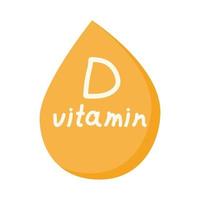 A yellow drop of vitamin D icon design element. Dietary supplement at food. Flat vector illustration isolated on white backround.