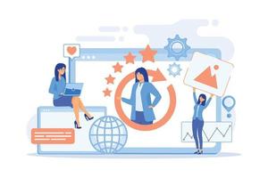 PR managers team working, personal development. Online identity management, digital Identity management, product web presence concept.  flat vector modern illustration