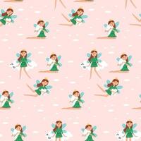 Pattern character flying fairy with a tooth sitting on a cloud vector