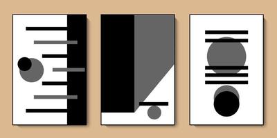 Abstract geometry wall art collection. Modern card set for art gallery flyers, invitations, posters. Minimalist geometric black white shapes vector design