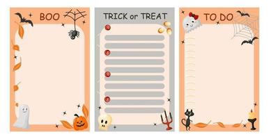 plantilla de lista de tareas de halloween con elementos lindos infantiles. lista de verificación diaria de otoño. planificador, calendario, horario, notas semanales. ilustración vectorial de dibujos animados modernos vector