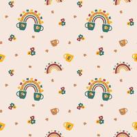 Cute childish rainbow seamless pattern background. Trendy scandinavian style. Kids repeat vector texture