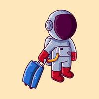 lindo astronauta viajando con ilustración de vector de dibujos animados de maleta. icono de estilo de dibujos animados o vector de carácter de mascota.