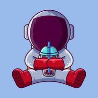 Cute Astronaut Drinking Boba Cartoon Vector Illustration. Cartoon Style Icon or Mascot Character Vector.