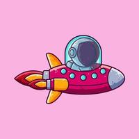 Cute Astronaut Riding Space Ship Cartoon Vector Illustration. Cartoon Style Icon or Mascot Character Vector.