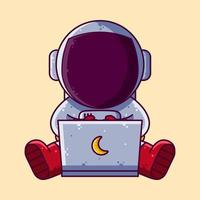 Cute Astronaut Working with Laptop Cartoon Vector Illustration. Cartoon Style Icon or Mascot Character Vector.