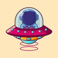 Cute Astronaut Riding UFO Space Ship Cartoon Vector Illustration. Cartoon Style Icon or Mascot Character Vector.