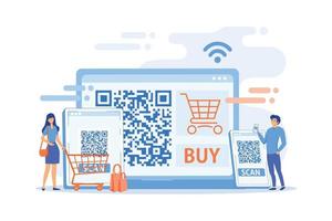 Barcode reading app, qrcode reader epayment transaction application. QR code scanner, QR generator online, QR code payment concept.flat vector modern illustration