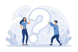 Dilemma of businessman, thinking man thinks and asks himself about next job or project. Career choice, person thinking about something alarming. People with question marks scenes vector