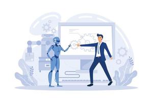 Smart industry development. Artificial intelligence in surgery. Robotics construction, collaborative robotics, remotely operated robots metaphors. flat vector modern illustration