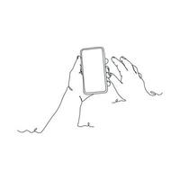 continuous line drawing of person holding smartphone vector