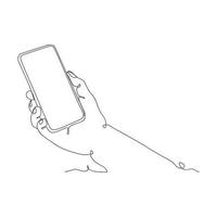 continuous line drawing of person holding smartphone vector