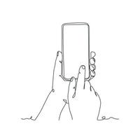 continuous line drawing of person holding smartphone vector