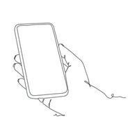 continuous line drawing of person holding smartphone vector