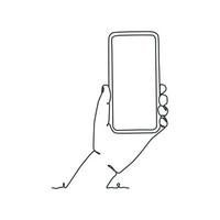 continuous line drawing of person holding smartphone vector